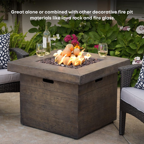 Stanbroil fire pit beads pair well with glass rocks for décor.