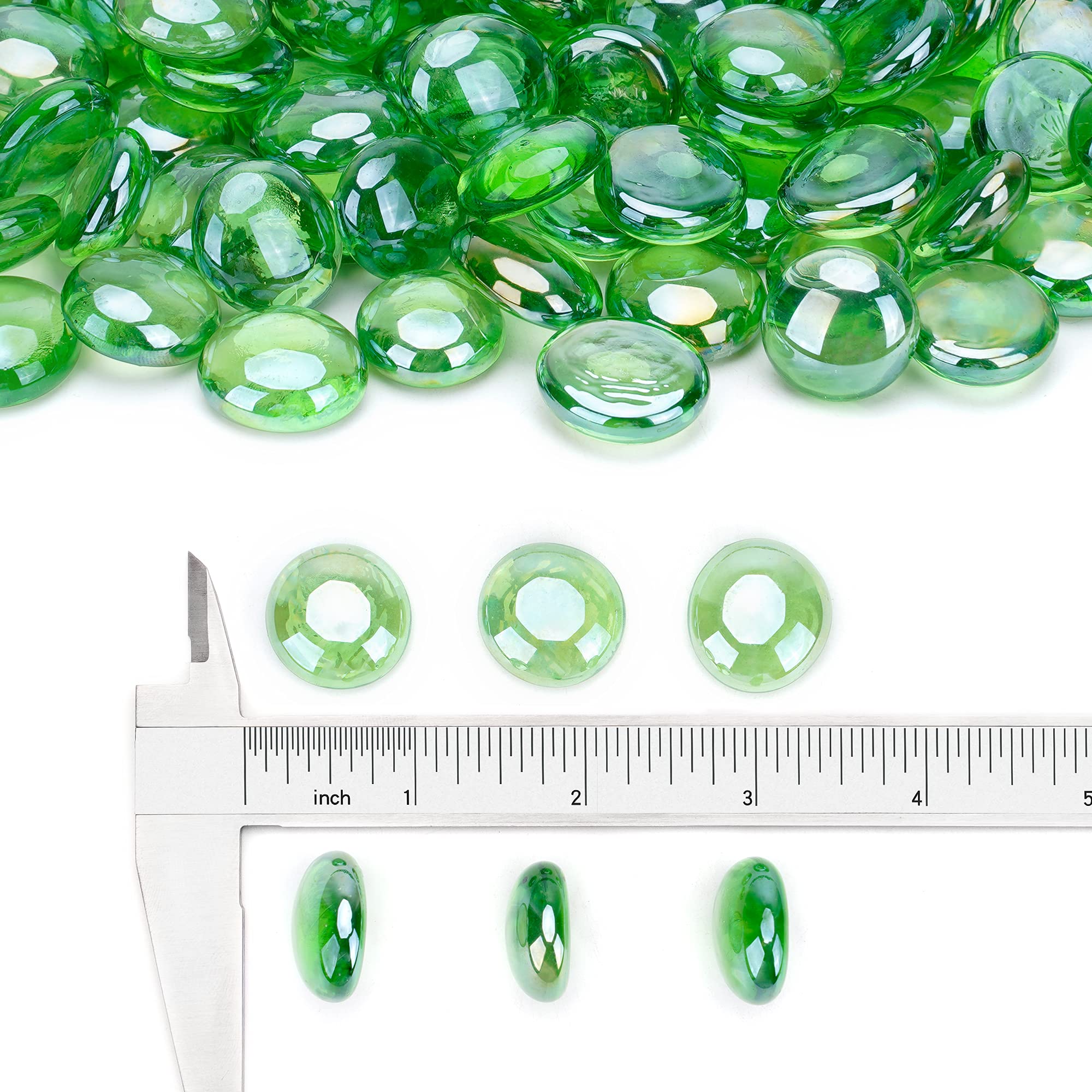 Stanbroil emerald-green luster fire glass drop half-inch close-up sparkle