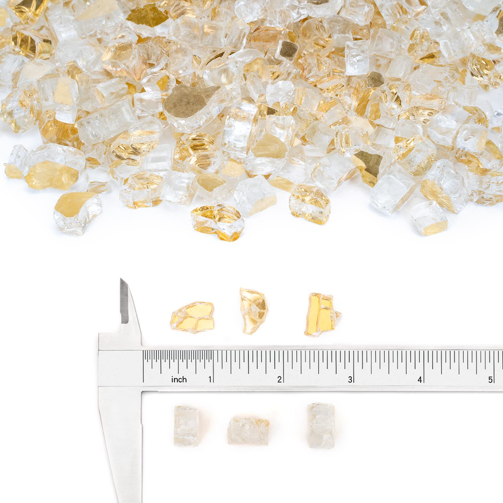Stanbroil 1/2 inch gold fire glass in fireplace enhances ambiance with jewel-like color.