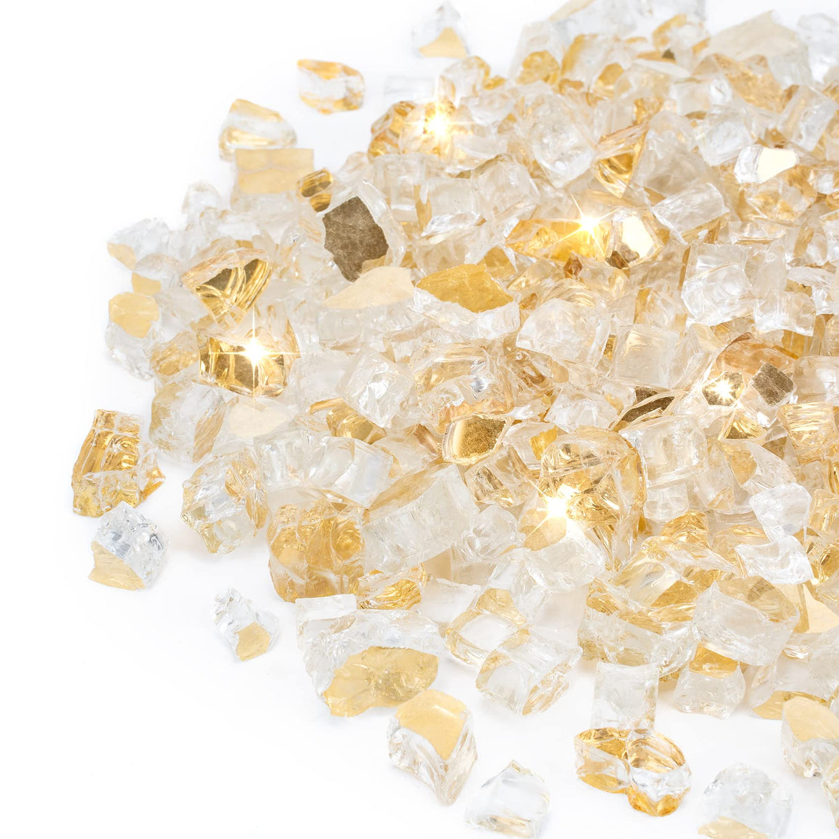 Stanbroil gold reflective fire glass 1/2 inch beads for dramatic flame glow.