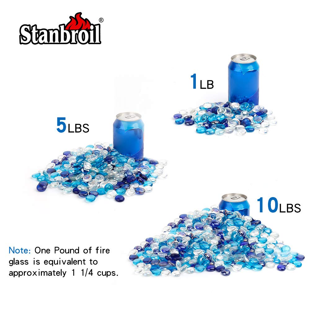 Stanbroil fire glass drops Caribbean blue blend boosts outdoor pit ambiance.