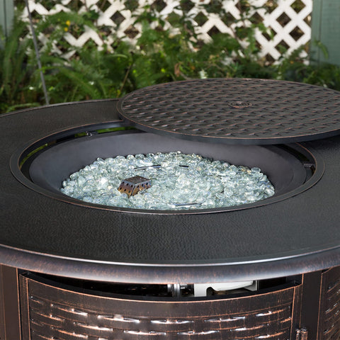 Stanbroil fire glass drops in a fire pit setup delivering vibrant, even glow.