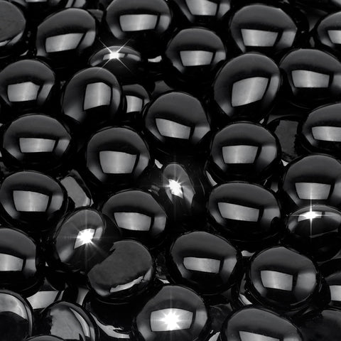 Stanbroil onyx black luster fire glass drops in a fireplace create shimmering glow