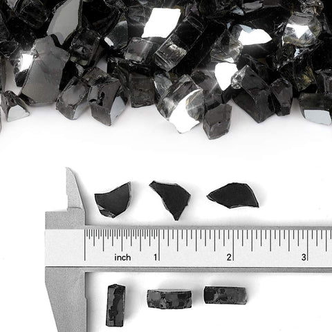 Closeup of Stanbroil onyx reflective fire glass showing jewel-like sparkle