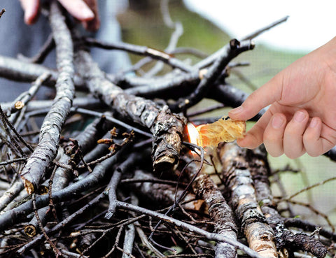 Stanbroil fire starters camping-use scenario illustrating emergency fire lighting.