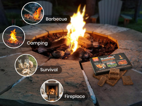 Stanbroil fire starters indoor outdoor use for fireplaces and barbecues.