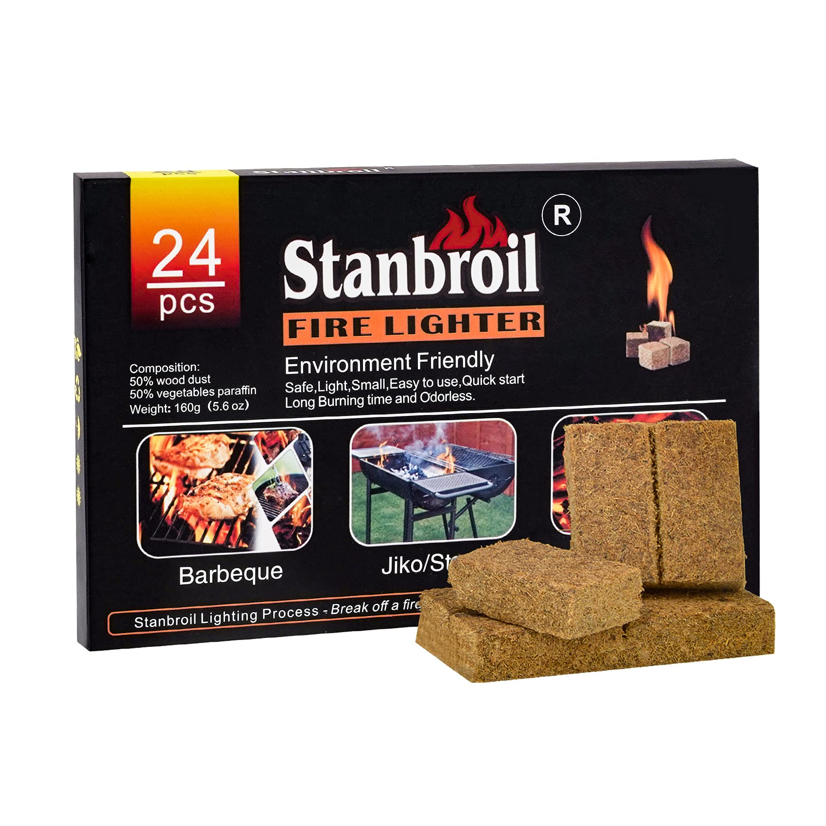 Stanbroil fire starters squares provide fast ignition with natural materials for grills and campfires.