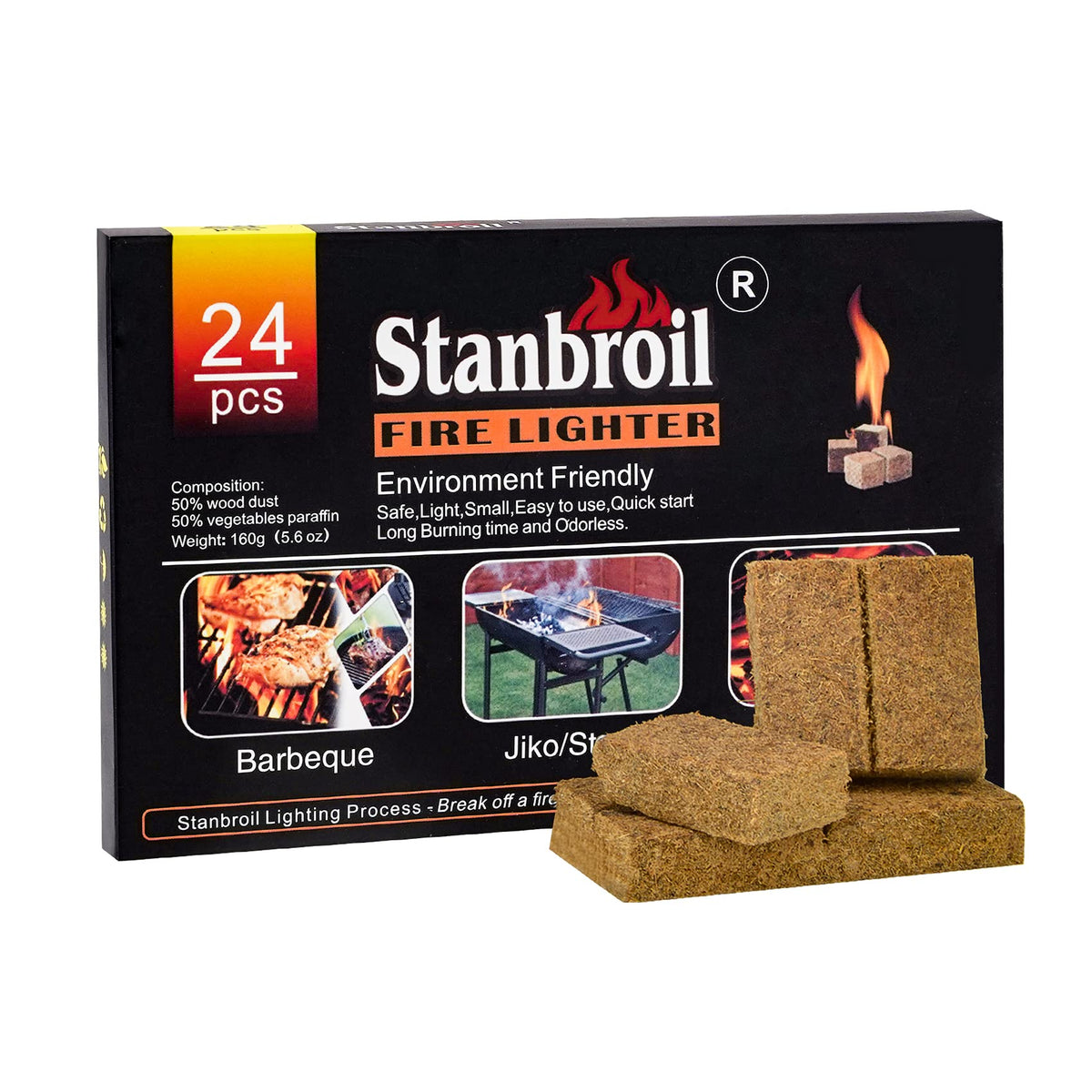 Stanbroil fire starters squares provide fast ignition with natural materials for grills and campfires.