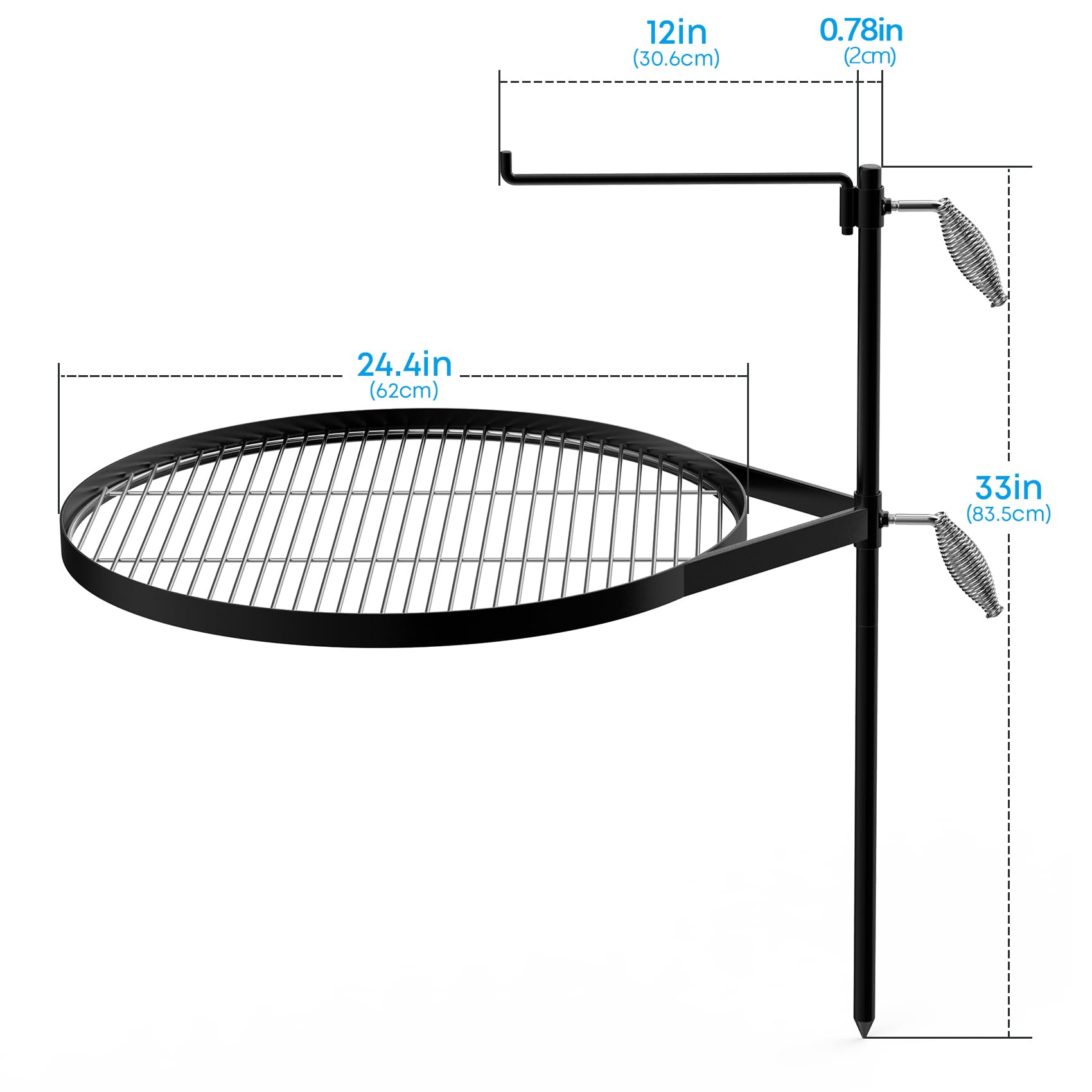 Stanbroil ground-spike-33-inch-height lets you set the grate at a stable open-fire height.