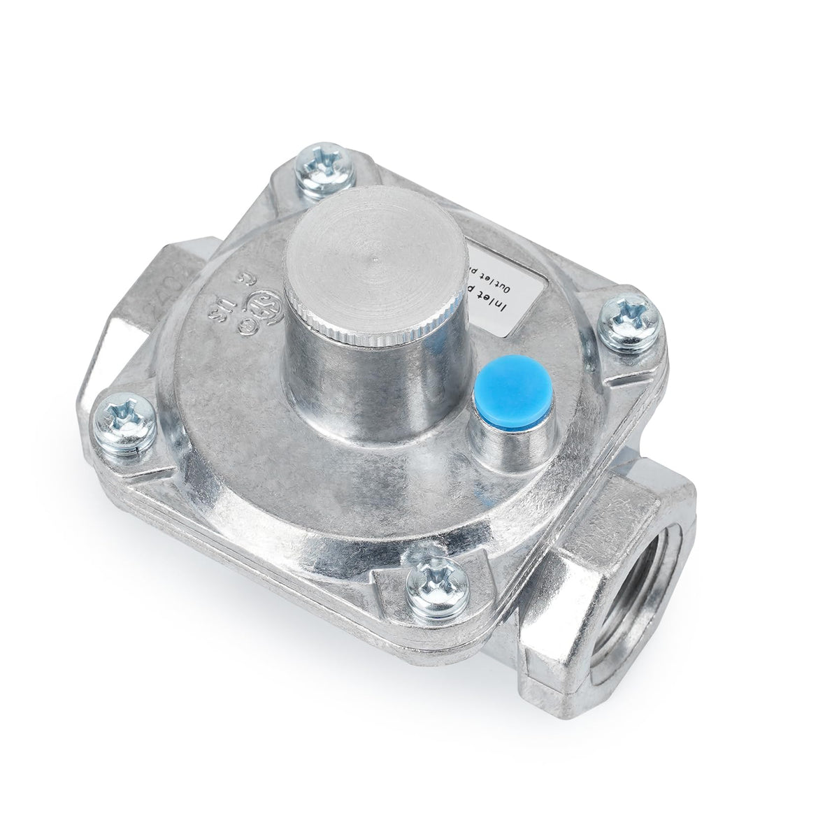 Stanbroil half-inch gas regulator close-up showing a robust metal body for safety.