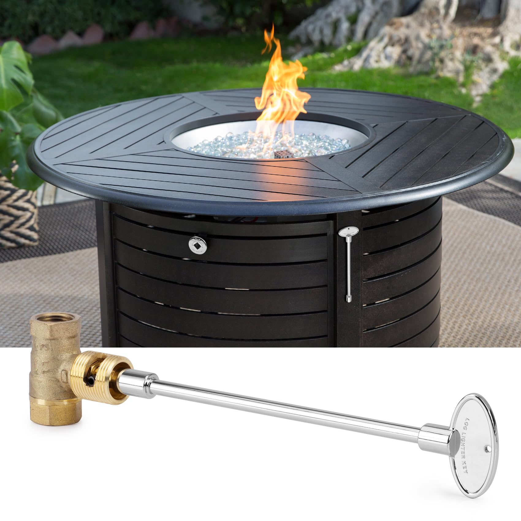 Stanbroil fireplace key storage near fire pit for quick access.