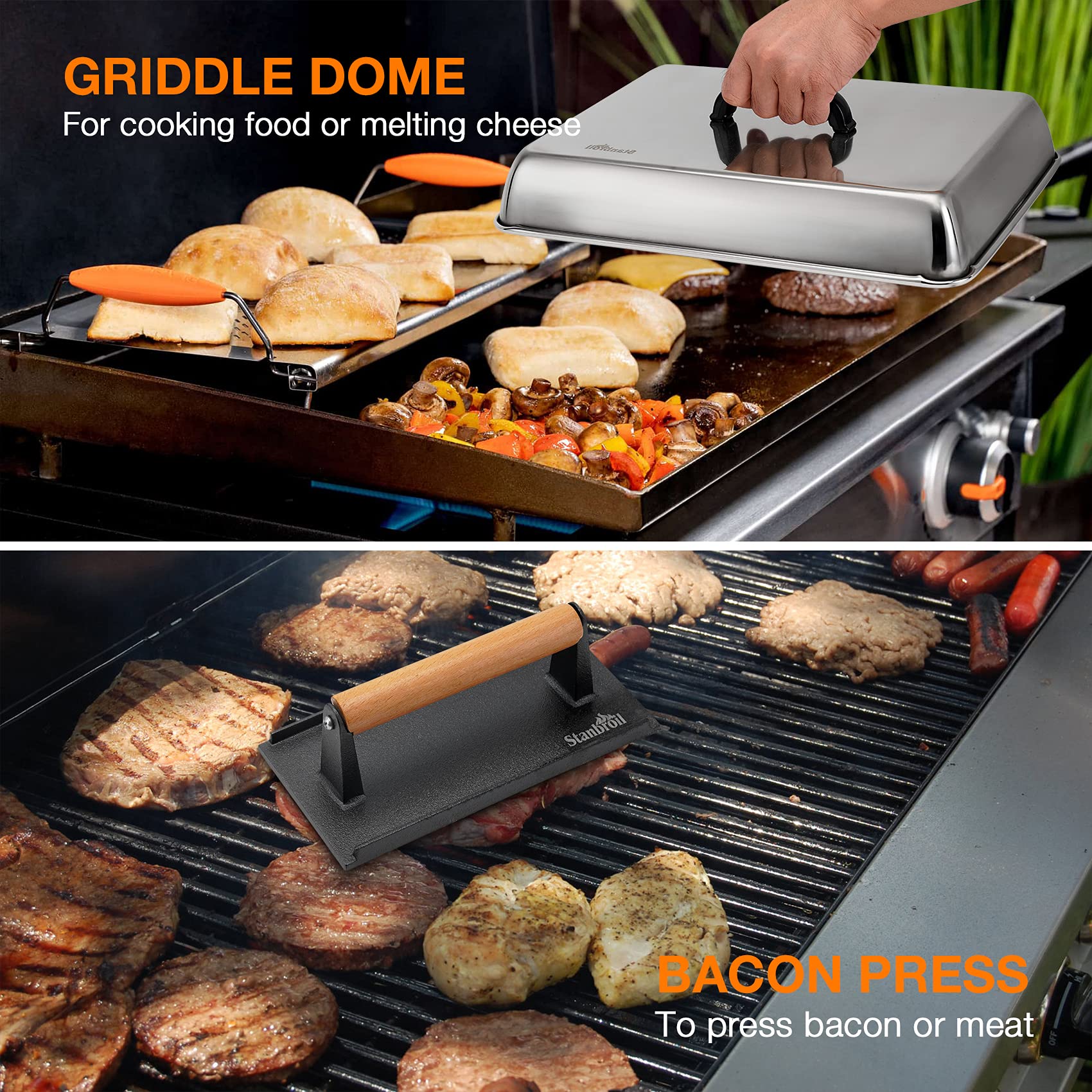Stanbroil outdoor grilling setup with dome and press ready