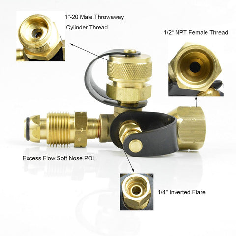 Stanbroil brass tee adapter connected to outside cylinder for portable RV cooking and heating