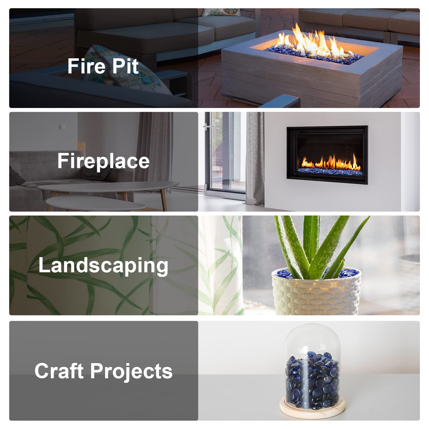 Stanbroil royal blue glass drops add jewel-like color to outdoor bowls.