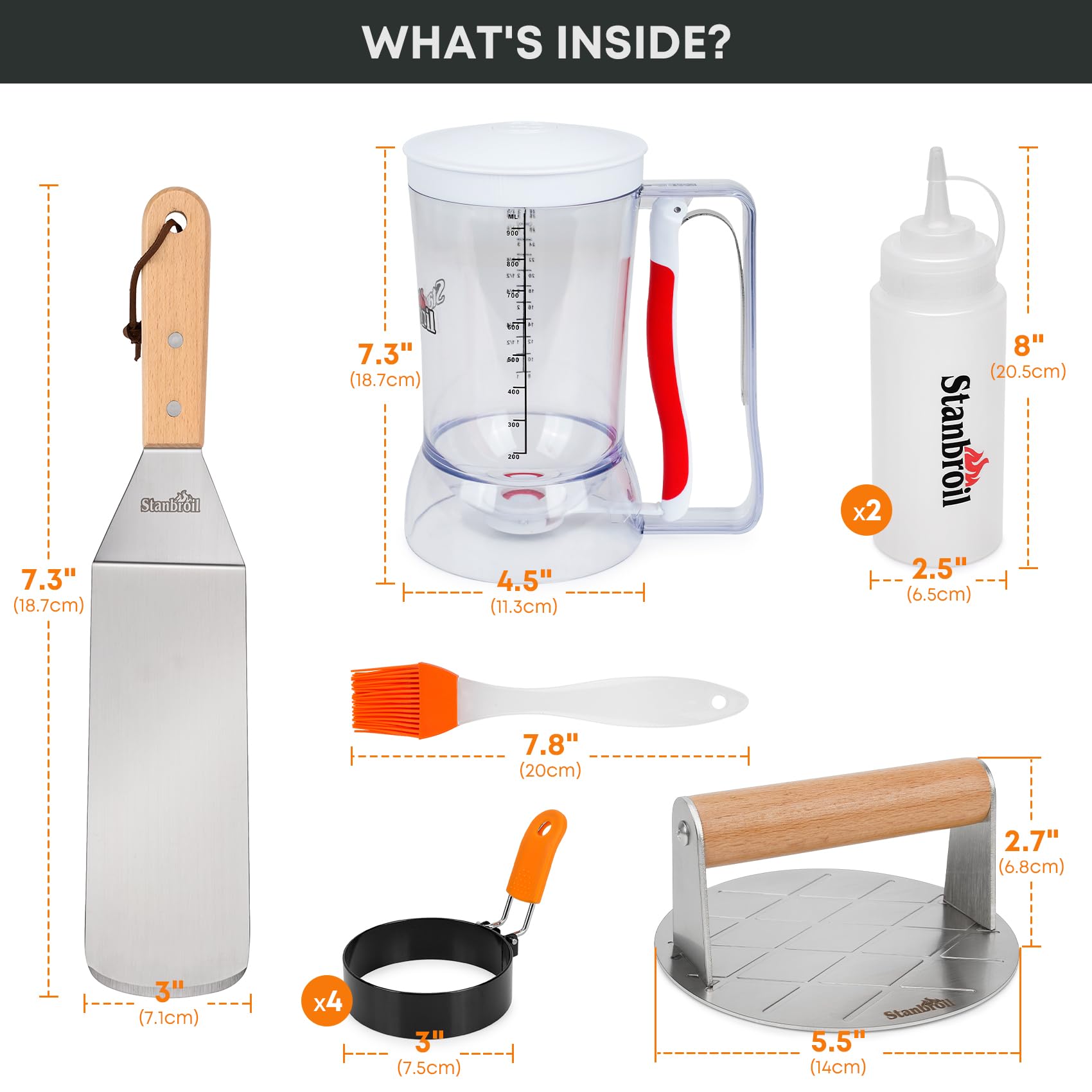Stanbroil stainless bacon press and scraper for even heating and crisp results.