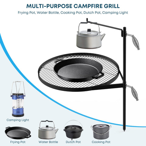 Stanbroil swivel-grill-position-adjustment enables versatile grilling over campfires.