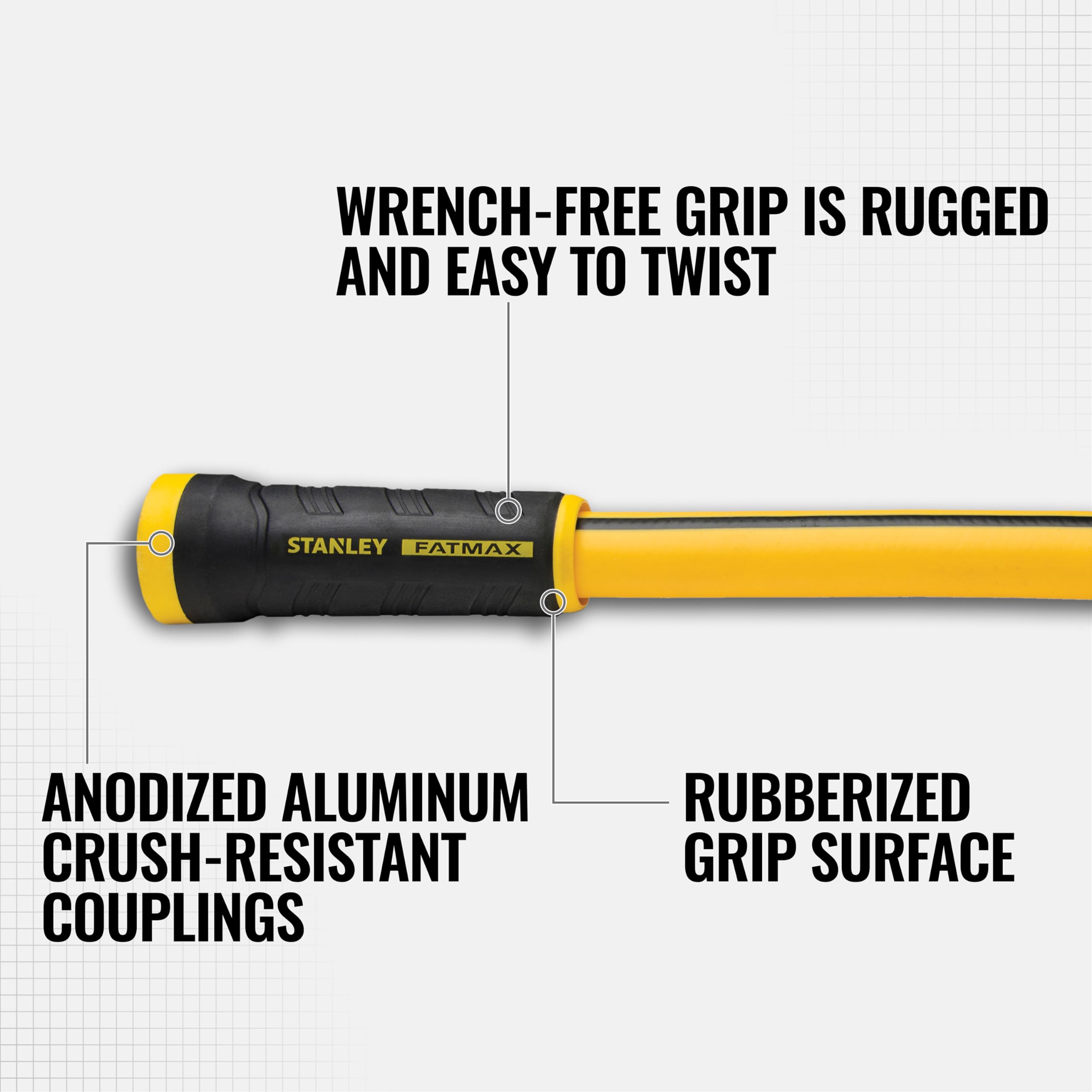 Stanley FatMax anodized aluminum couplings are lead-free and durable.