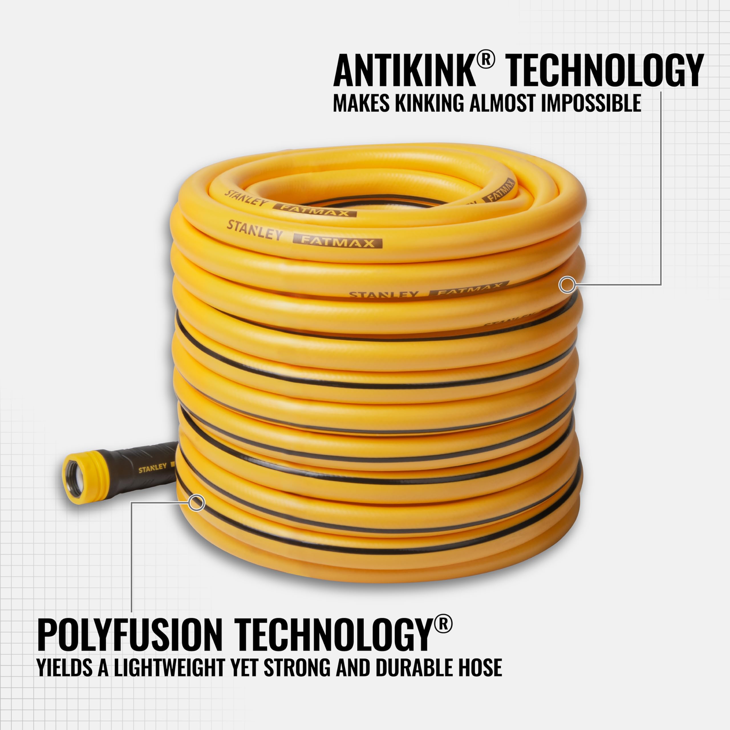 Stanley FatMax anti-kink technology keeps water flowing smoothly during chores.
