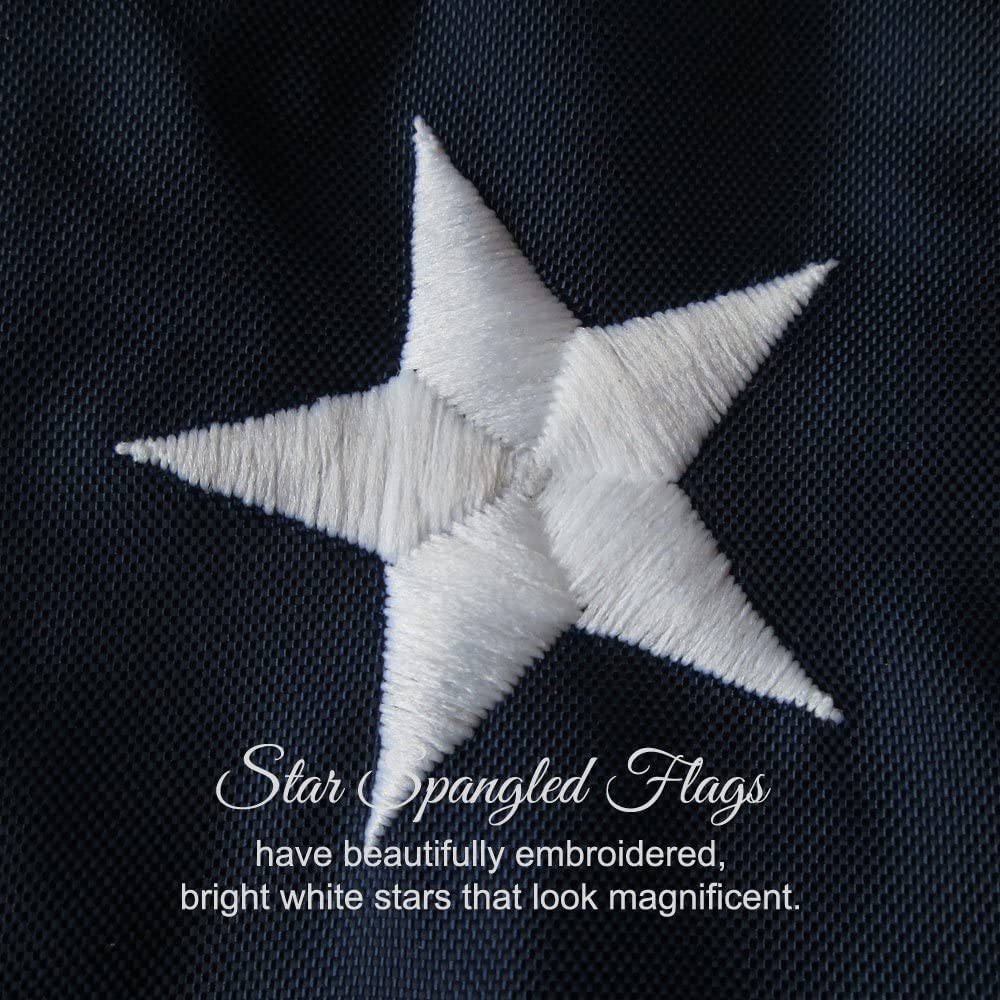Star Spangled Flags quadruple-stitched fly end prevents fraying on windy days