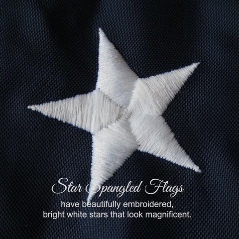 Star Spangled Flags quadruple-stitched fly end prevents fraying on windy days