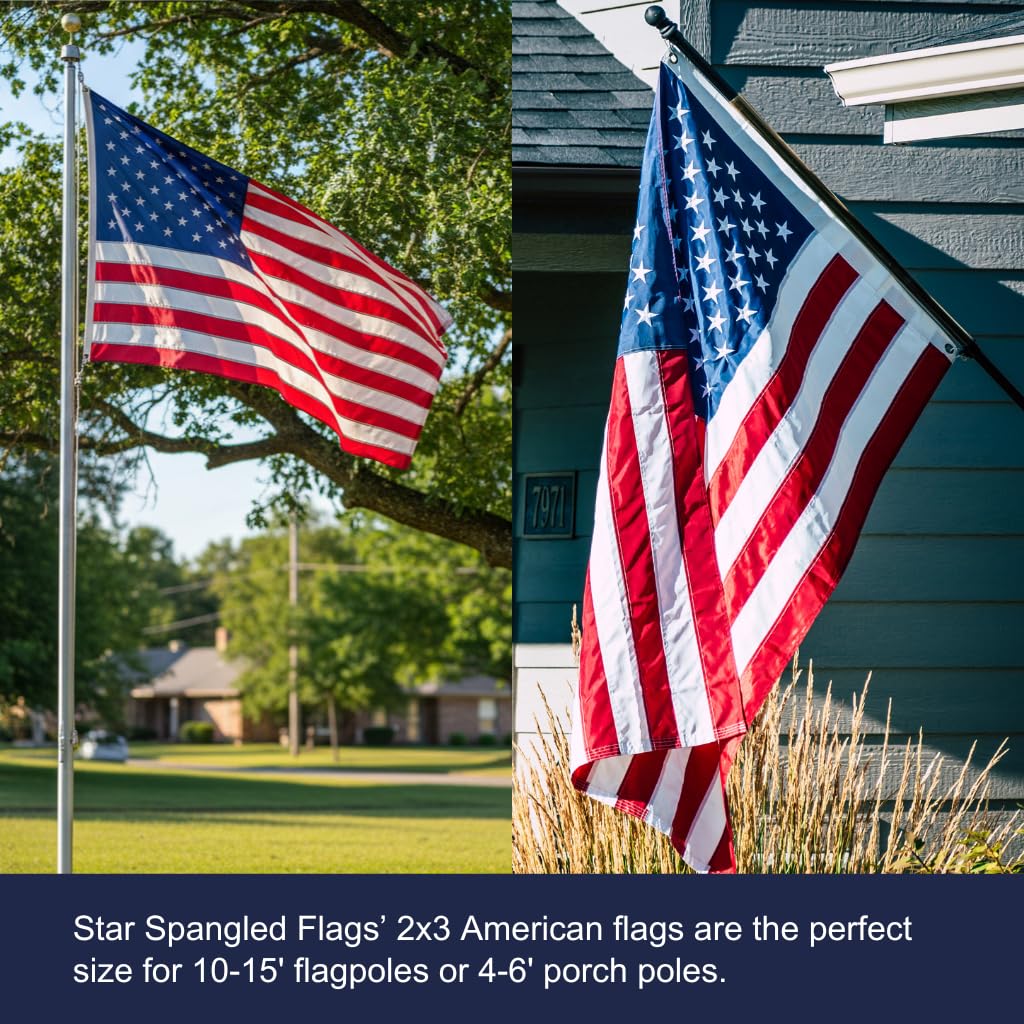 Star Spangled Flags 2x3 flag fits standard poles up to 15 ft.