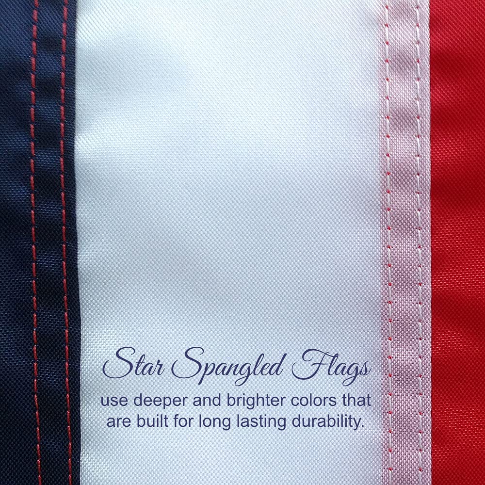 Star Spangled Flags weather-resistant colors stay vibrant in sun and wind.