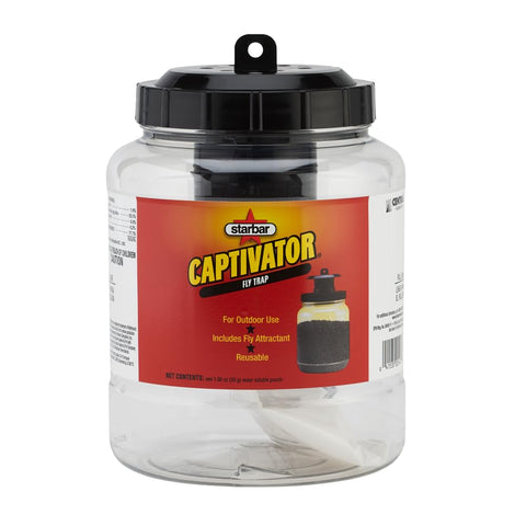 Starbar Captivator hanging jar trap outdoors for fly control