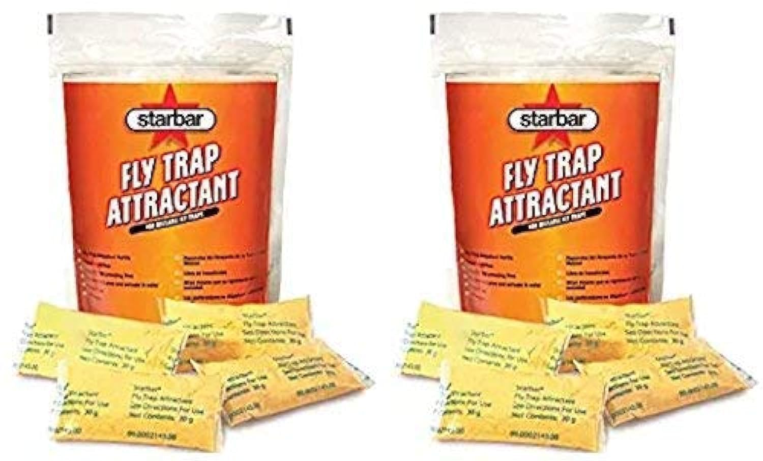 Starbar fly trap attractant bags with 16 pouches for efficient pest control.