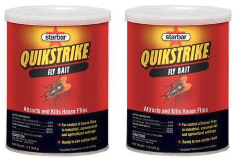 Starbar Quikstrike Fly Bait two-cans set for effective fly control in homes, farms, and facilities.