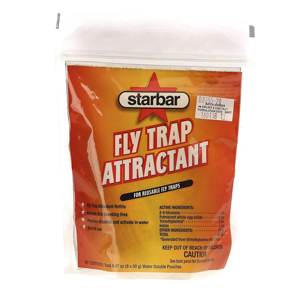 Water-soluble Starbar pouches release four attractants for traps.