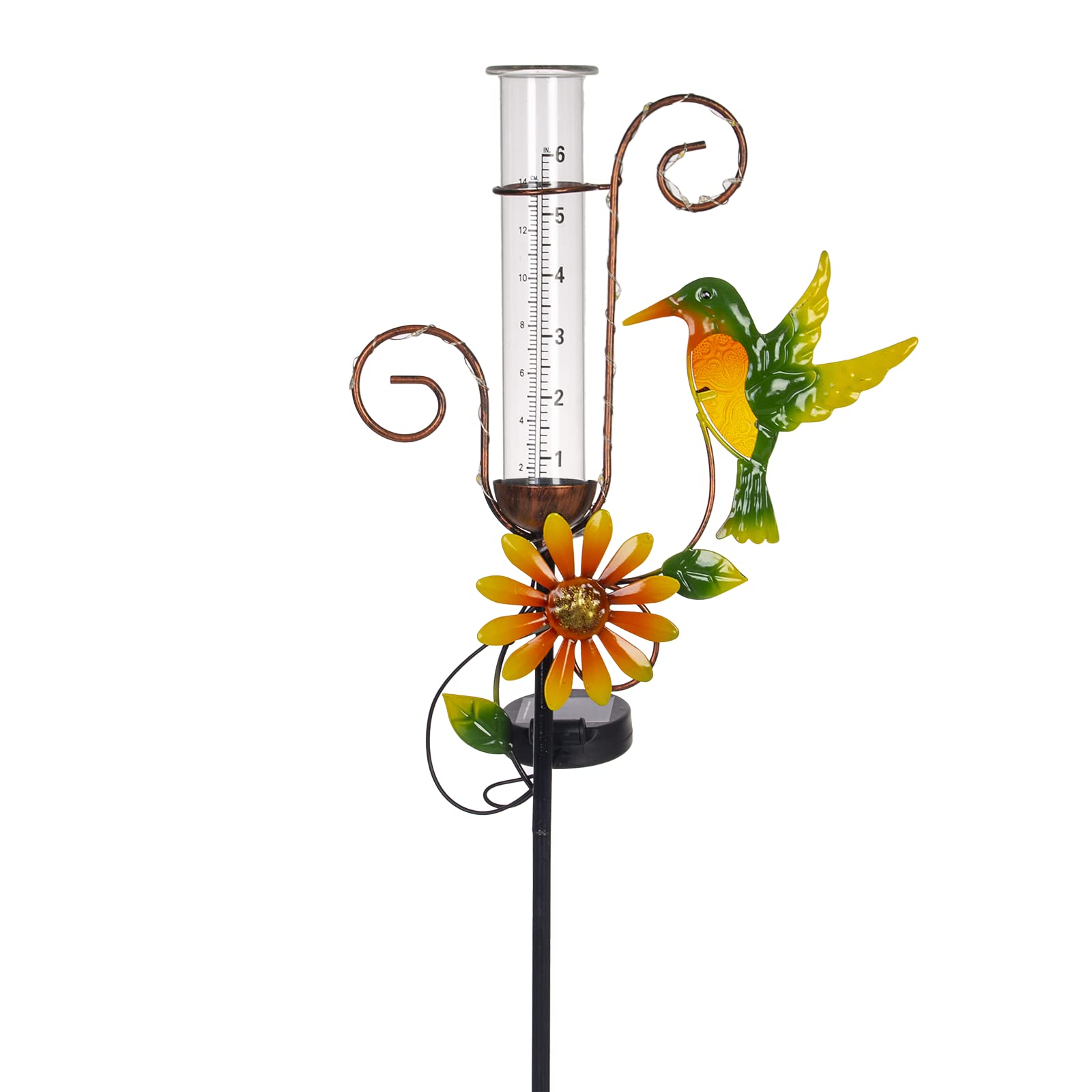 Stargarden hummingbird rain gauge decor brightens the garden while measuring rainfall.
