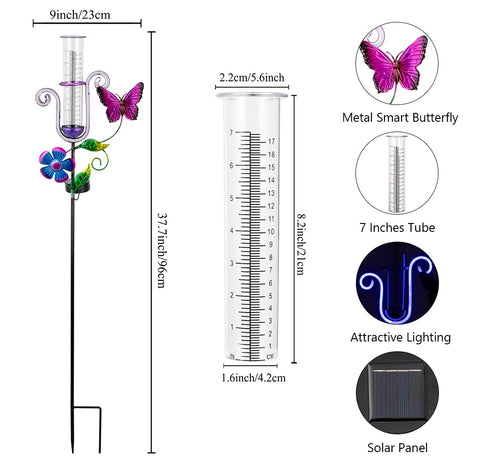 Stargarden metal stake securing the rain gauge in soil