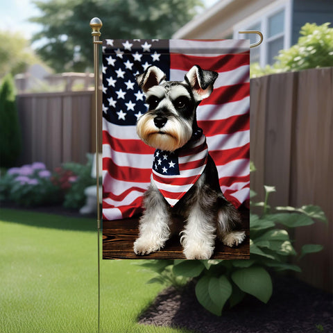 Starlit Patio double-sided flag showcases the Schnauzer from every angle for high curb appeal.