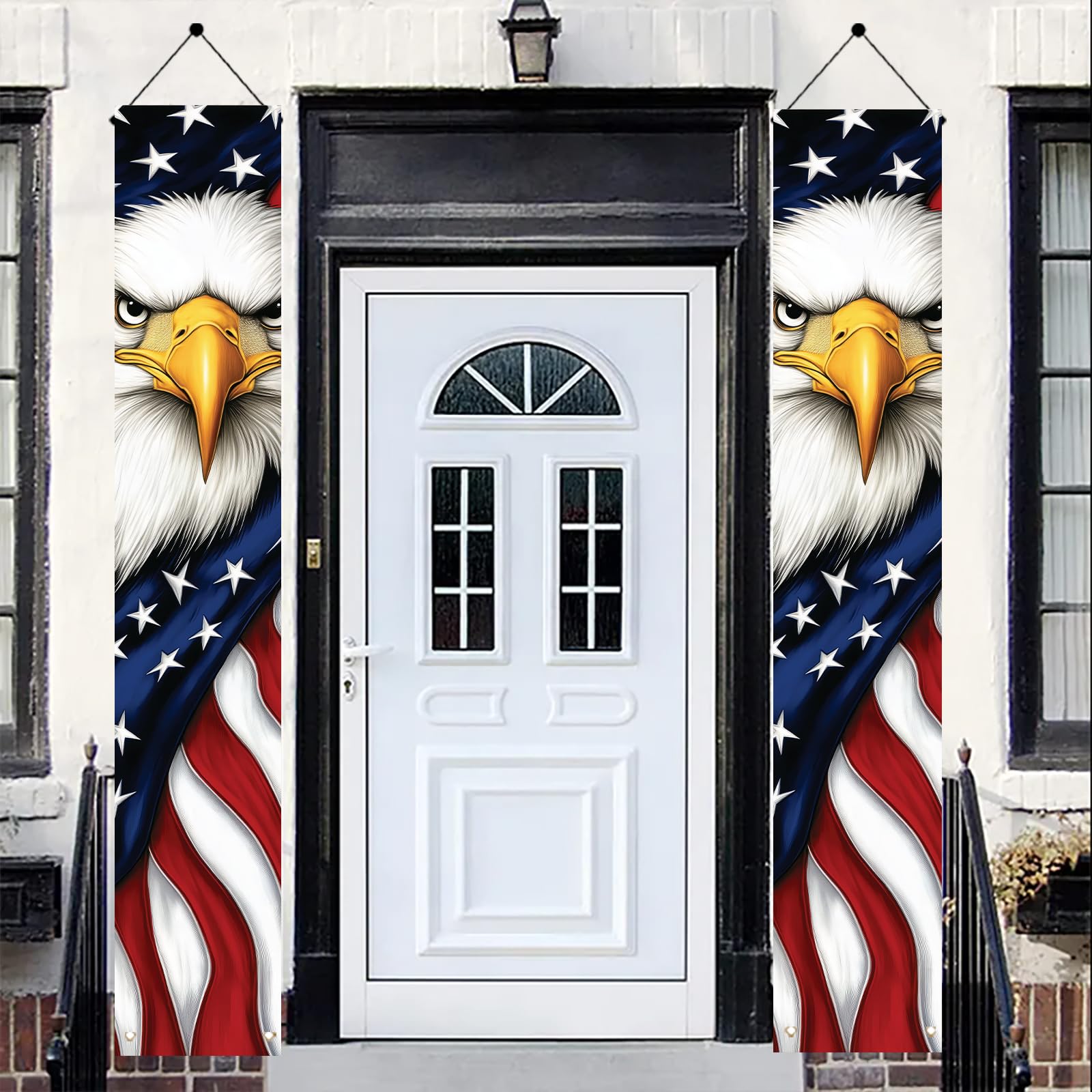 Starlit Patio farmhouse-style eagle banner adds festive patriotism to entrances