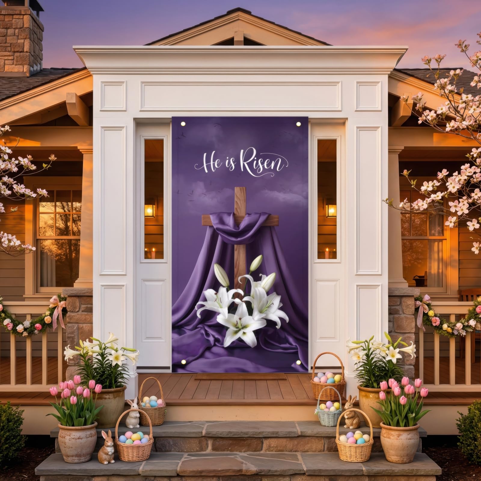Starlit Patio four-grommet design keeps banner flat on breezy days.