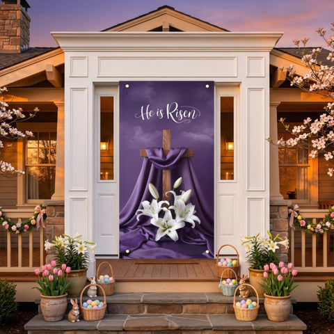 Starlit Patio four-grommet design keeps banner flat on breezy days.