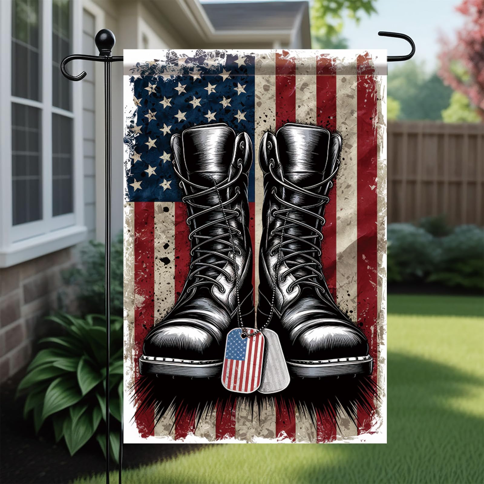 Starlit Patio UV-resistant flag design remains vibrant during Memorial Day displays.