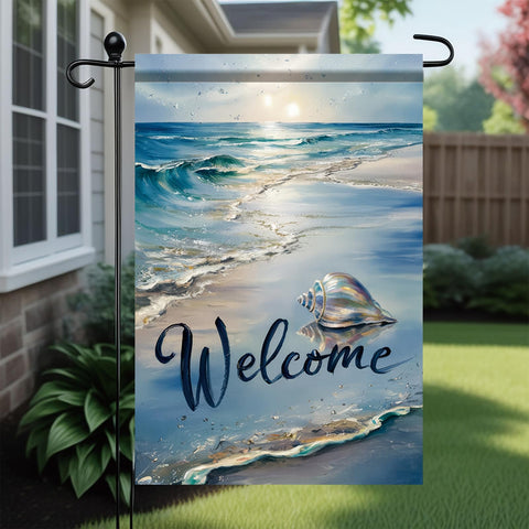 Starlit Patio Seashells and waves flag adds seaside charm to porch or garden