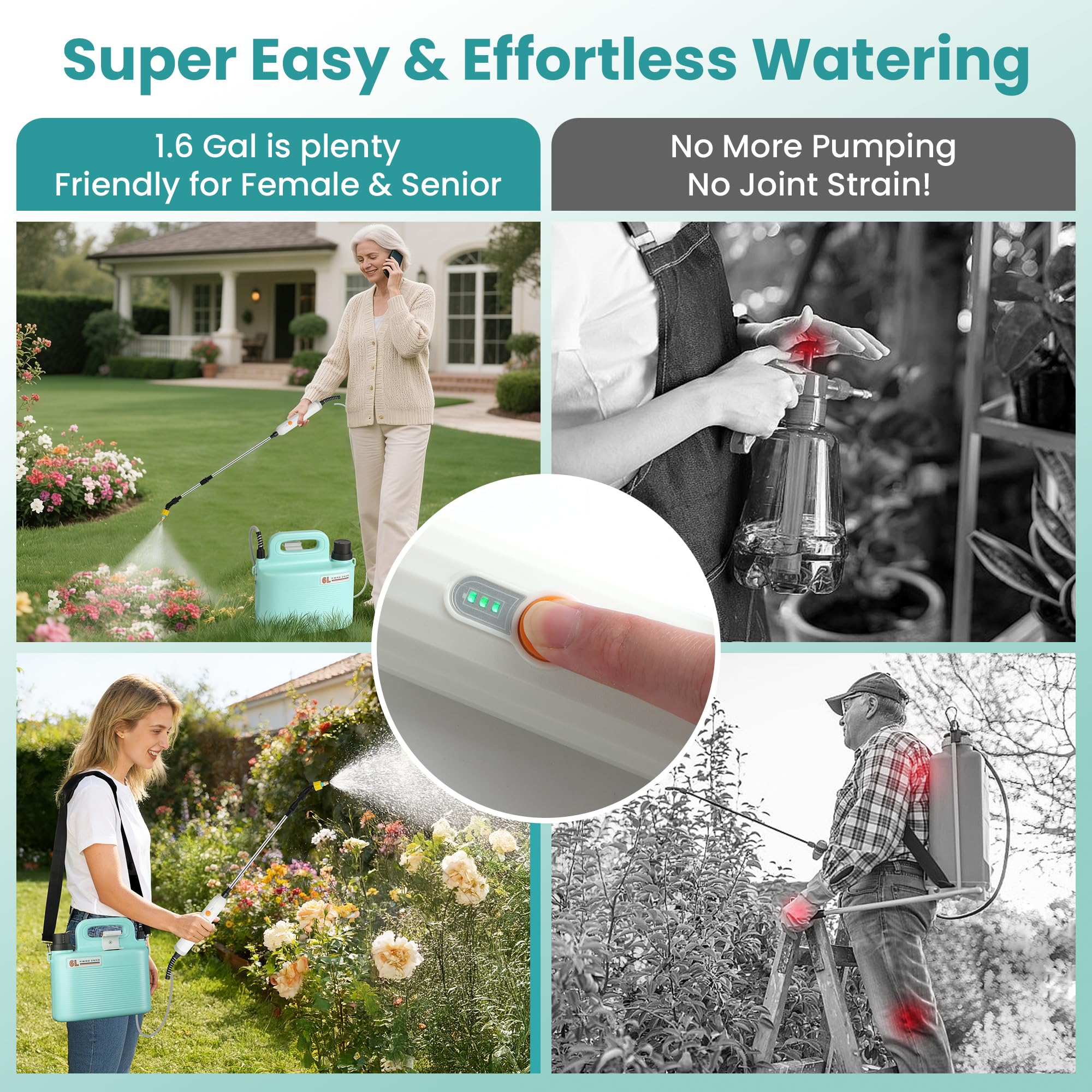 Starotatess 2000mAh battery powers up to 2.5 hours of spraying.
