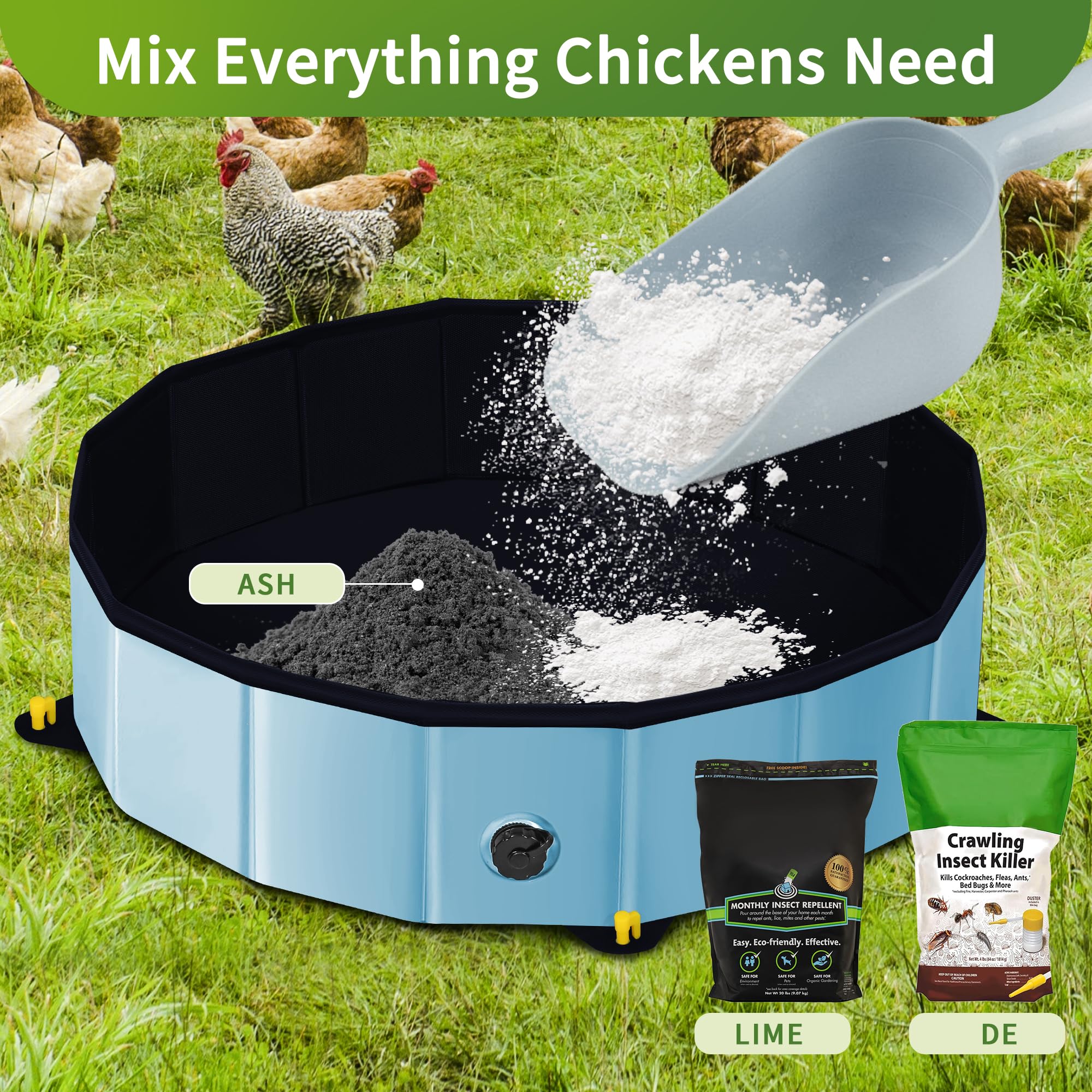 Starotatess chicken dust bath tub dimensions 32in by 8in for space planning