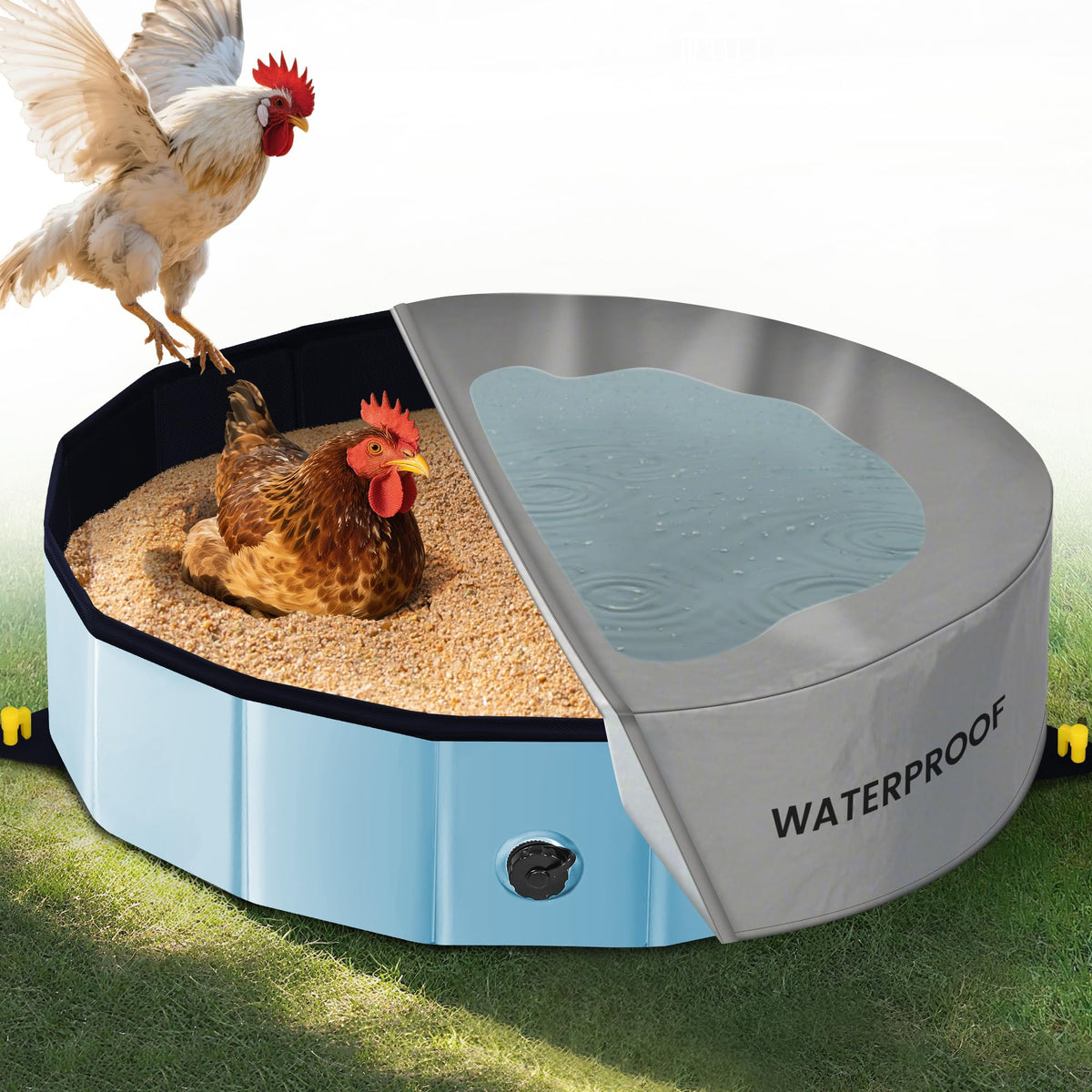 Starotatess chicken dust bath tub folded 32in for quick setup in coop
