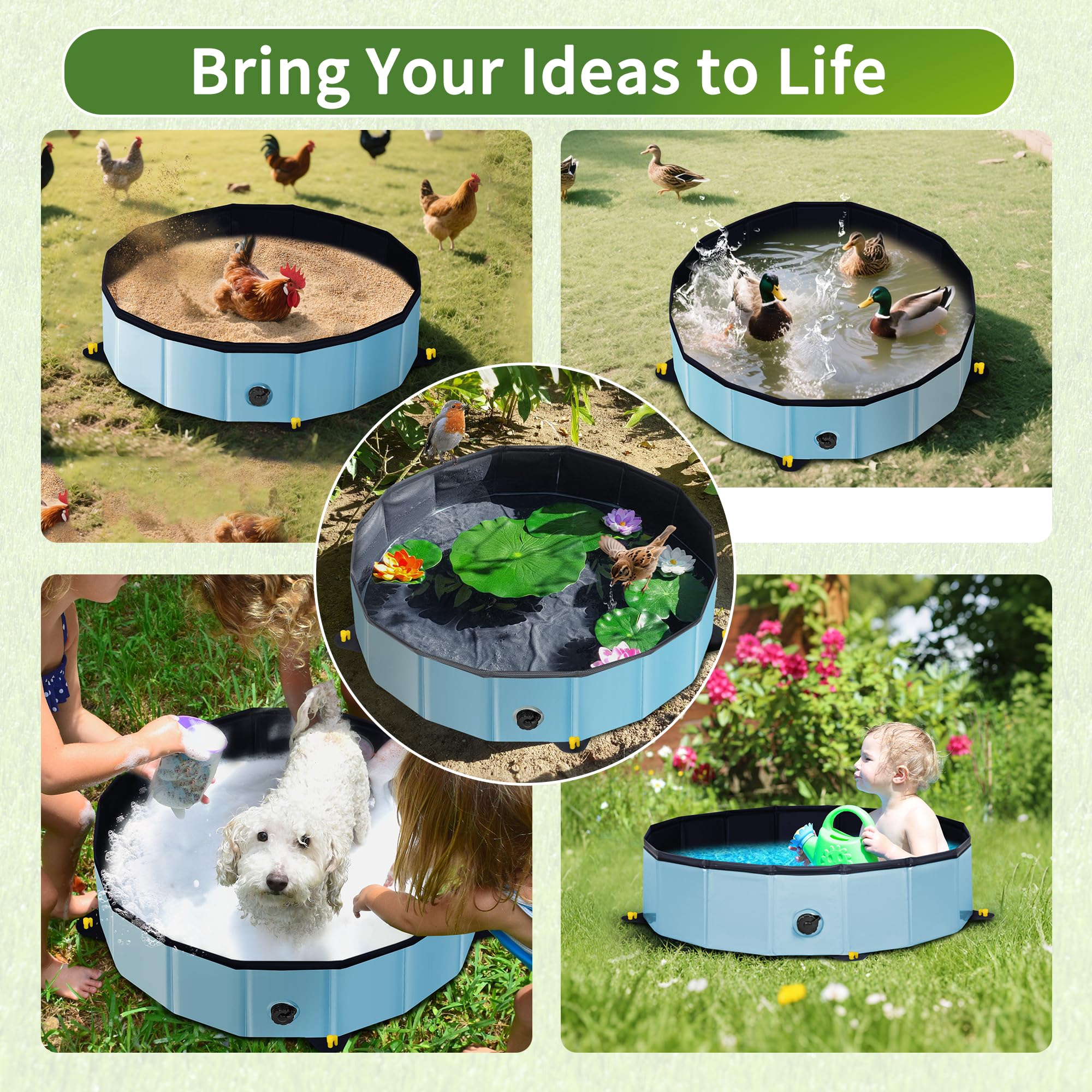 Starotatess chicken dust bath tub includes stakes for secure placement