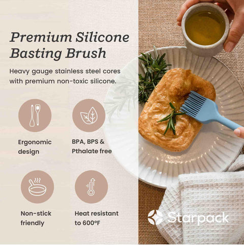 StarPack Home Silicone Basting Brush with 600°F heat resistance for grilling and roasting.