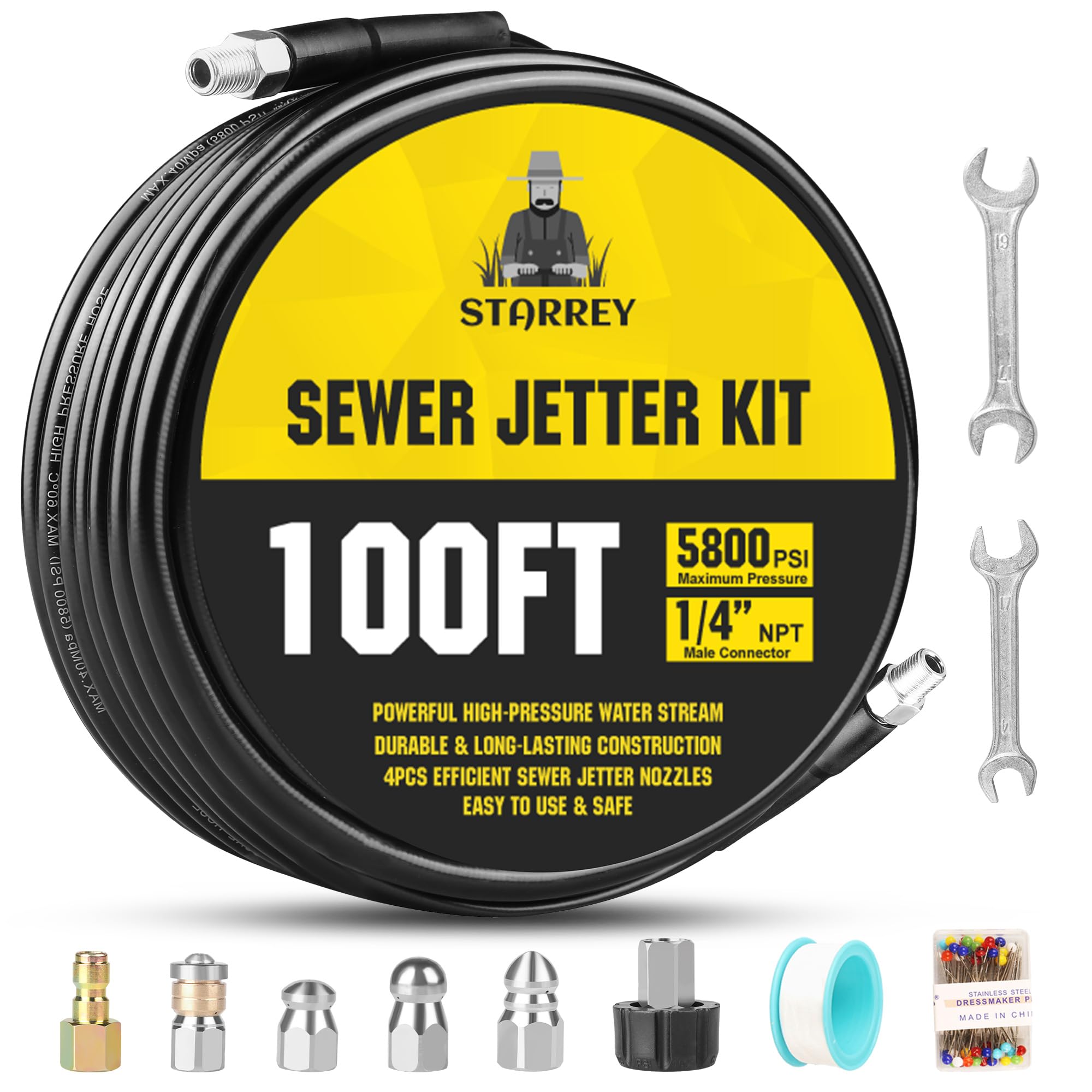 STARREY Drain Jetter with 100ft hose ready to clear deep pipe blockages