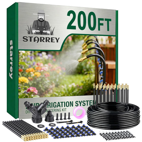 Starrey drip irrigation 200ft tubing laid out for a medium garden setup, demonstrating straightforward installation