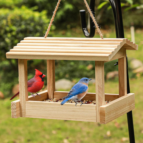STARSWR Bird Feeder Outdoor perches close-up shows sturdy hemp rope suspension.