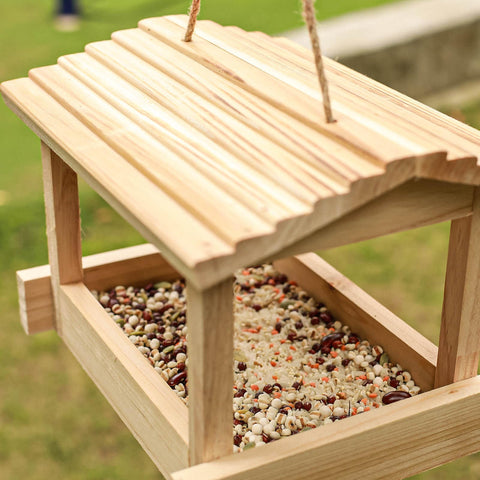 STARSWR Bird Feeder Outdoor wood platform supports versatile perches for finches and cardinals.