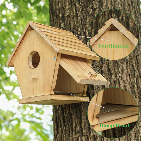 STARSWR Bird House ready to hang with included mounting setup.