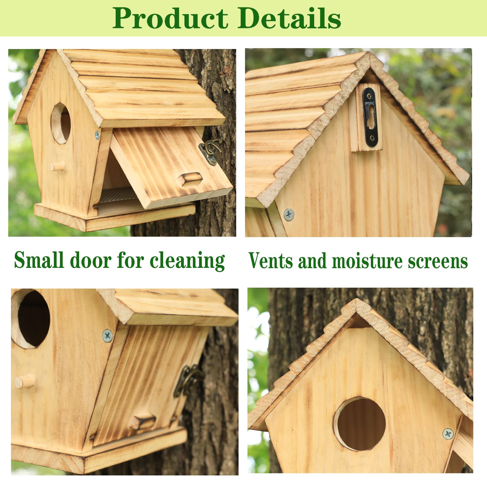 STARSWR Bird House features a top vent for airflow in outdoor use.