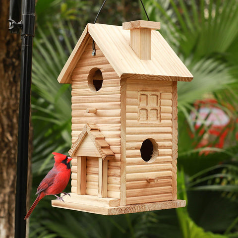 STARSWR dual-hole bluebird hanging bird house for safe outdoor nesting.